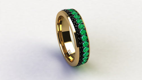 1.3 Carat Emeralds Black diamonds Pavé Eternity Ring in 18 Karat Yellow Gold
