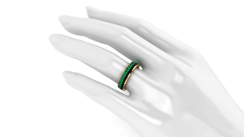 1.3 Carat Emeralds Black diamonds Pavé Eternity Ring in 18 Karat Yellow Gold