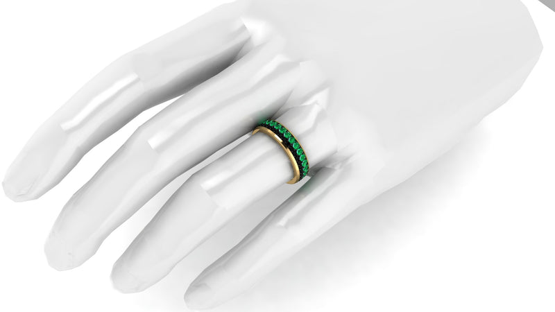 1.3 Carat Emeralds Black diamonds Pavé Eternity Ring in 18 Karat Yellow Gold