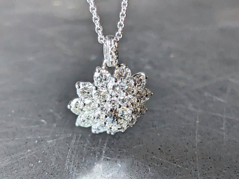 Diamond Flower cluster necklace in 18k white gold