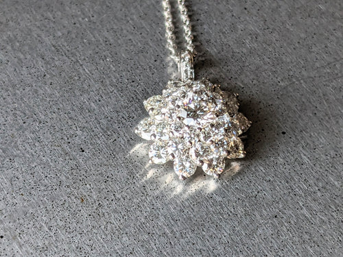 Diamond Flower cluster necklace in 18k white gold