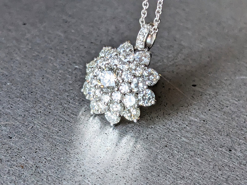 Diamond Flower cluster necklace in 18k white gold