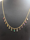 Multicolor natural Sapphire baguettes necklace in 18k yellow gold