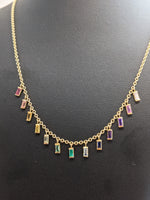 Multicolor natural Sapphire baguettes necklace in 18k yellow gold