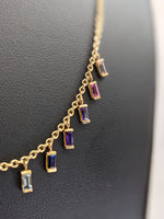 Multicolor natural Sapphire baguettes necklace in 18k yellow gold