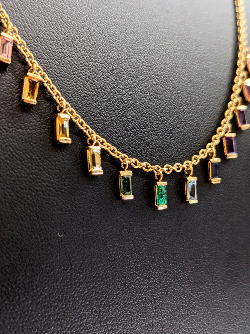 Multicolor natural Sapphire baguettes necklace in 18k yellow gold