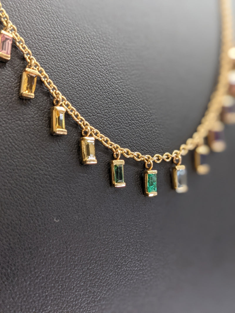 Multicolor natural Sapphire baguettes necklace in 18k yellow gold