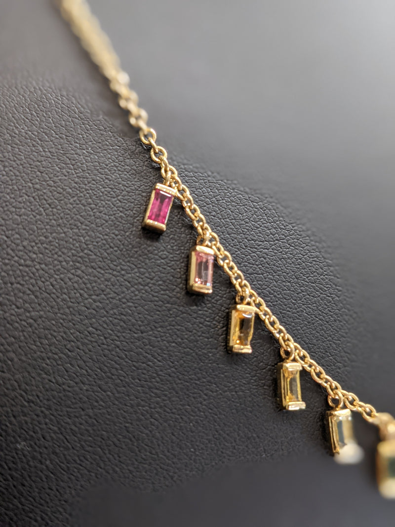 Multicolor natural Sapphire baguettes necklace in 18k yellow gold