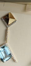 Aquamarine Diamond Pyramid 18k yellow gold modern dangling earrings
