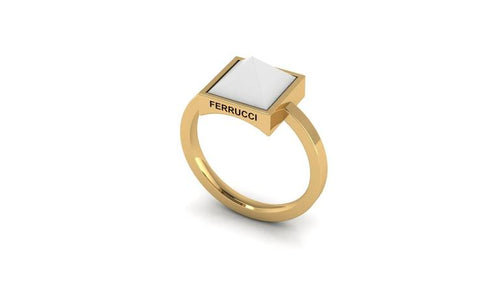 White Agate Pyramid Solitaire 18 Karat Yellow Gold Ring