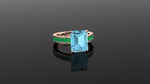 3.09 carats blue natural Aquamarine ring in 18k Rose gold and green Emerald pave'