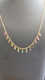 Multicolor natural Sapphire baguettes necklace in 18k yellow gold