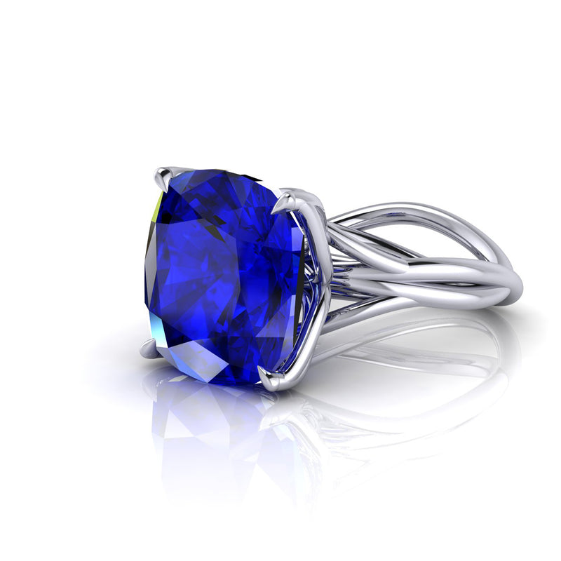GIA Certified 9.61 carat Tanzanite Cushion Cut in 18 Karat gold cocktail ring - FERRUCCI & CO. Jewelry