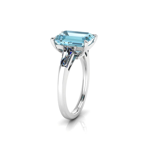 4.58 Carat Emerald Aquamarine 0.40 Carat Baguette Diamonds Cocktail Ring - FERRUCCI & CO. Jewelry