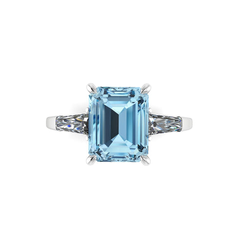 4.58 Carat Emerald Aquamarine 0.40 Carat Baguette Diamonds Cocktail Ring - FERRUCCI & CO. Jewelry
