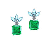 5.04 Carat Colombian Emeralds, Diamonds and Aquamarines Platinum earrings