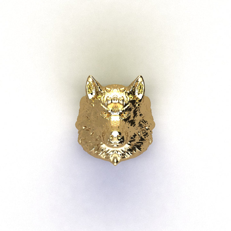 18k Solid Yellow Gold Wolf Ring