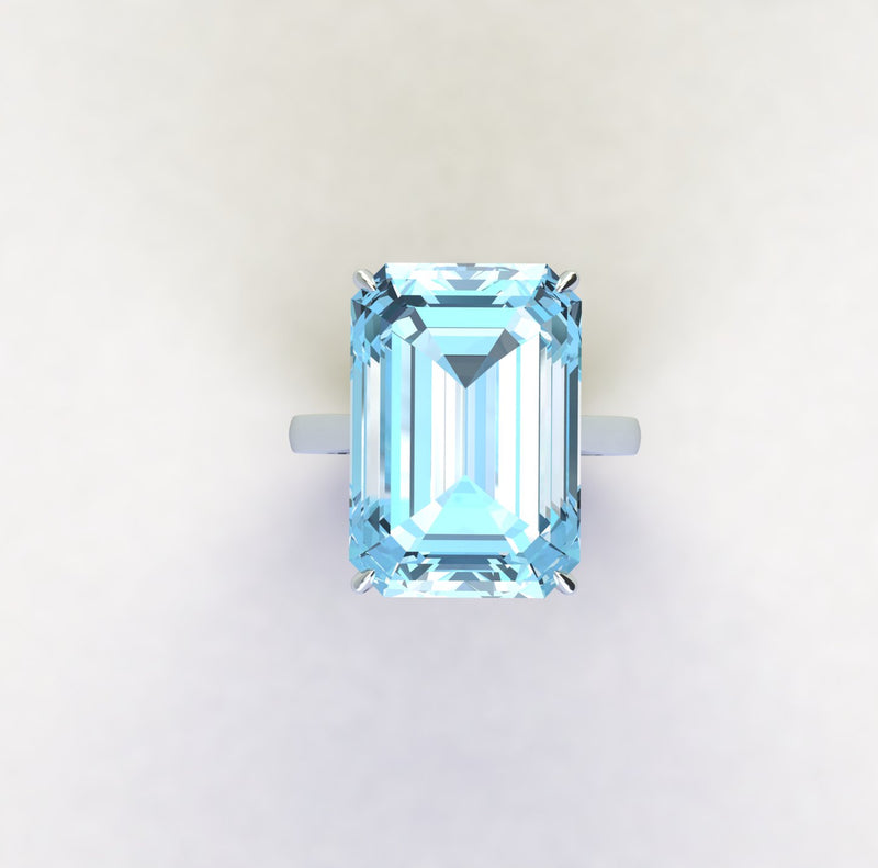 17.4 Carat Emerald Cut Aquamarine Platinum Cocktail Ring