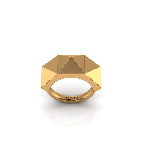 18 Karat Yellow Gold Solitaire Pyramid Ring Ferrucci - FERRUCCI & CO. Jewelry