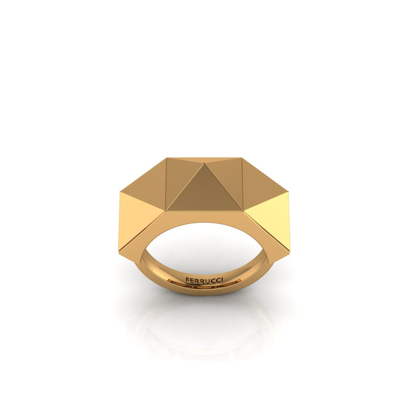 18 Karat Yellow Gold Solitaire Pyramid Ring Ferrucci - FERRUCCI & CO. Jewelry