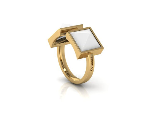 White Agate Pyramids Open Ring 18 Karat Yellow Gold Ring - FERRUCCI & CO. Jewelry