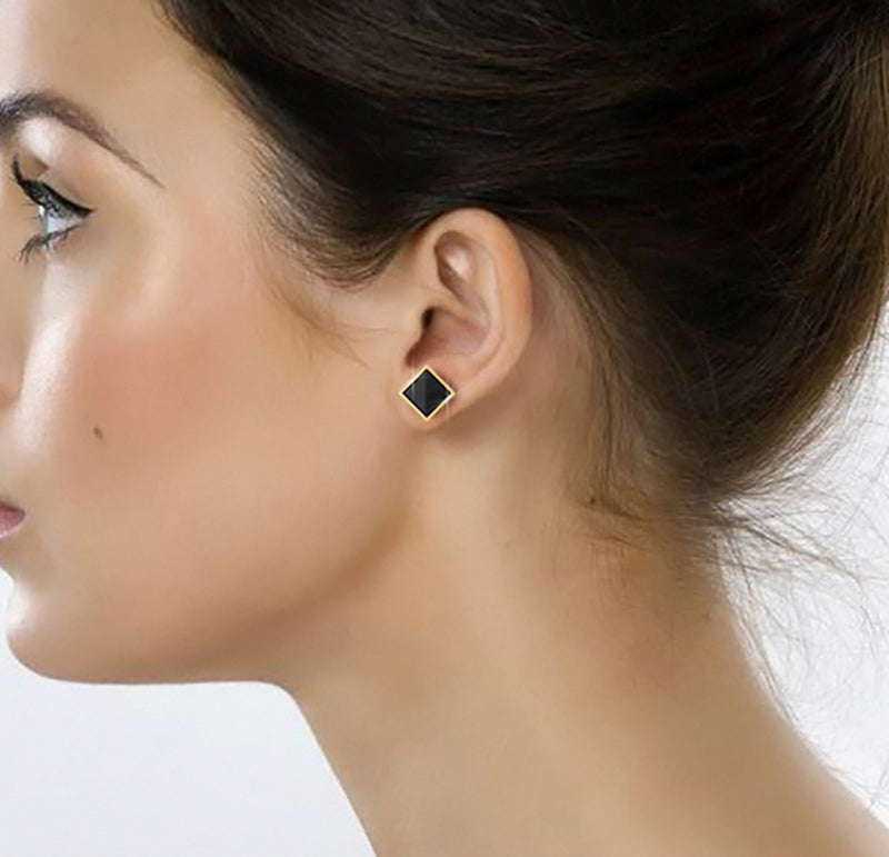 Ferrucci Black Onyx Pyramids 18 Karat Yellow Gold Stud Earrings - FERRUCCI & CO. Jewelry