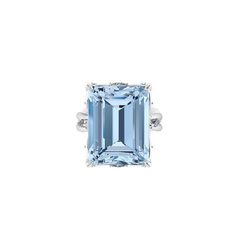 12.45 Carat Emerald Cut Aquamarine Platinum Cocktail Ring - FERRUCCI & CO. Jewelry