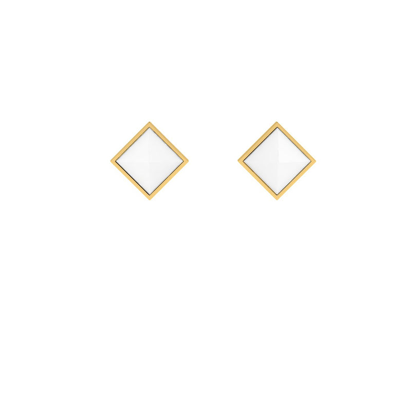 Ferrucci White Agate Pyramids 18 Karat Yellow Gold Stud Earrings - FERRUCCI & CO. Jewelry