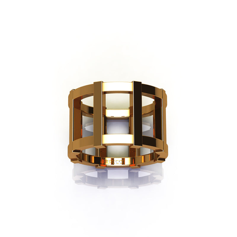 18 Karat Yellow Gold Wide Industrial Band Ring - FERRUCCI & CO. Jewelry