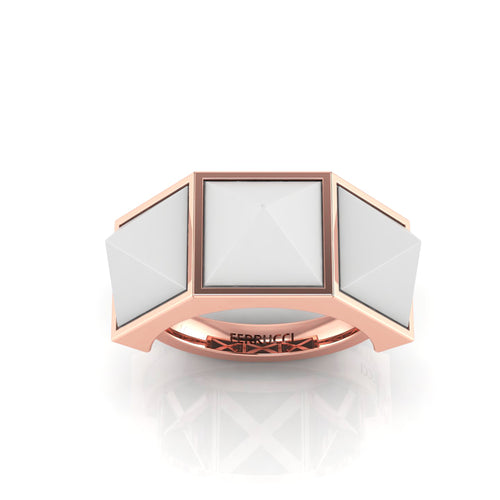 White Agate Pyramids 18 Karat Rose Gold Ring - FERRUCCI & CO. Jewelry
