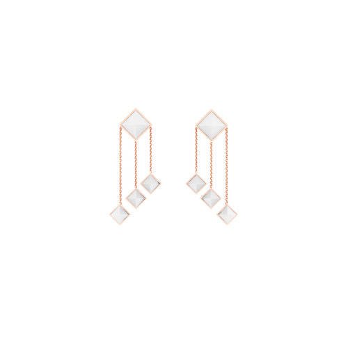 Ferrucci White Agate Pyramids Dangling 18 Karat Rose Gold dangling Earrings - FERRUCCI & CO. Jewelry