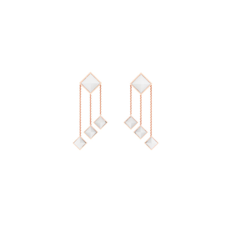 Ferrucci White Agate Pyramids Dangling 18 Karat Rose Gold dangling Earrings - FERRUCCI & CO. Jewelry