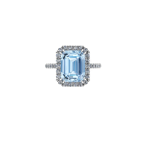 4.56 Carat Emerald Aquamarine Halo Diamond Platinum Cocktail Ring - FERRUCCI & CO. Jewelry