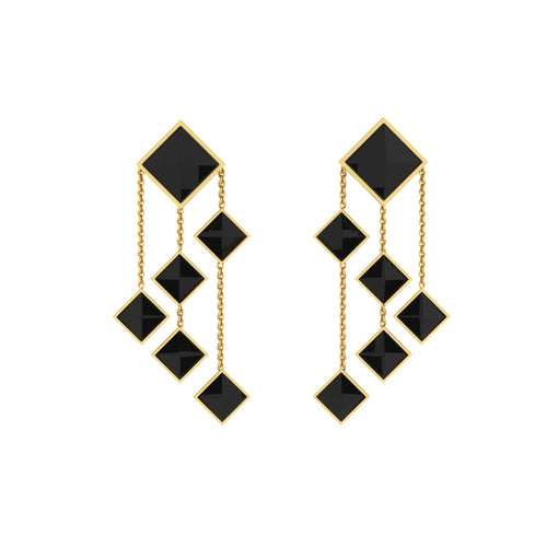 Ferrucci Black Onyx Pyramids Dangling 18 Karat Yellow Gold Chandelier Earrings - FERRUCCI & CO. Jewelry