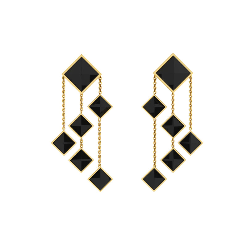 Ferrucci Black Onyx Pyramids Dangling 18 Karat Yellow Gold Chandelier Earrings - FERRUCCI & CO. Jewelry