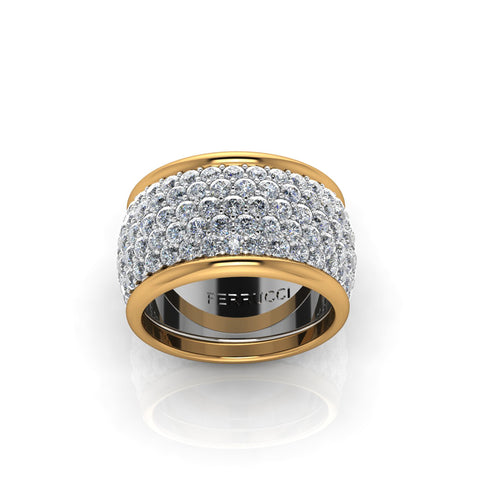 4.70 Carat White Diamond Wide White and Yellow 18 Karat Gold Ring Band - FERRUCCI & CO. Jewelry