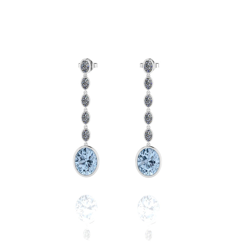4.60 Carat Oval Aquamarine 1.10 Carat Oval Diamond Dangling Earrings in 18K Gold - FERRUCCI & CO. Jewelry