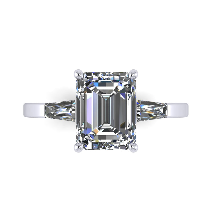 2.00 Carat Emerald Cut diamond with Tapered baguettes in Platinum 950 - FERRUCCI & CO. Jewelry