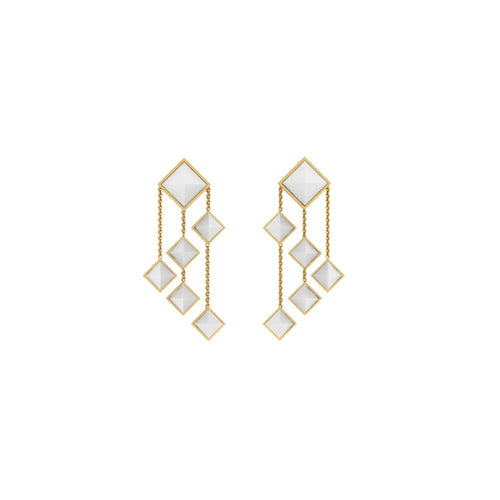 Ferrucci White Agate Pyramids Dangling 18 Karat Yellow Gold Chandelier Earrings - FERRUCCI & CO. Jewelry