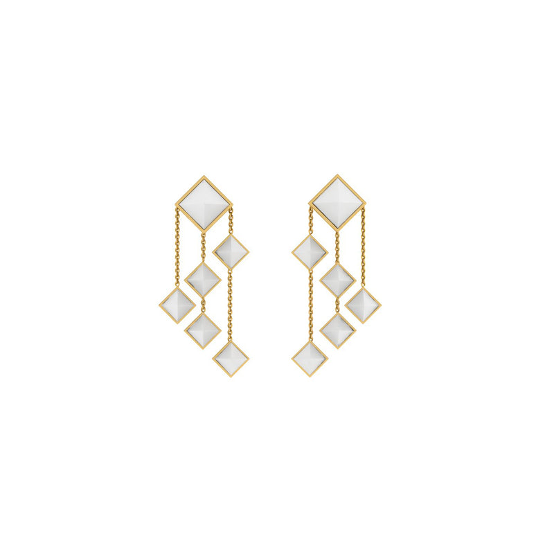 Ferrucci White Agate Pyramids Dangling 18 Karat Yellow Gold Chandelier Earrings - FERRUCCI & CO. Jewelry