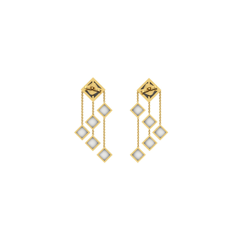 Ferrucci White Agate Pyramids Dangling 18 Karat Yellow Gold Chandelier Earrings - FERRUCCI & CO. Jewelry