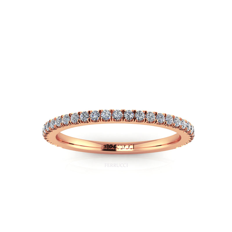 18 Karat Thin Rose Gold Diamonds Pavé Stackable Band Ring