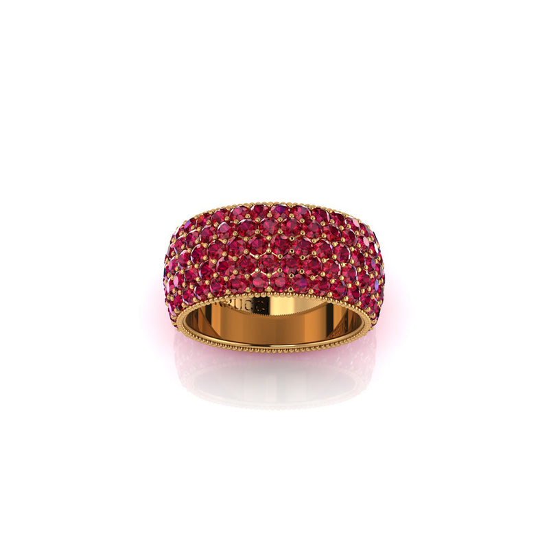 4.60 Carat Red Ruby wide band 18 Karat Yellow Gold