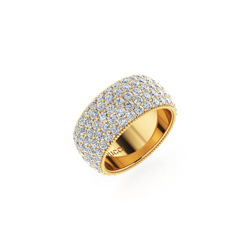 4.60 Carat Wide White Diamond Pavé Ring in 18 Karat Yellow Gold