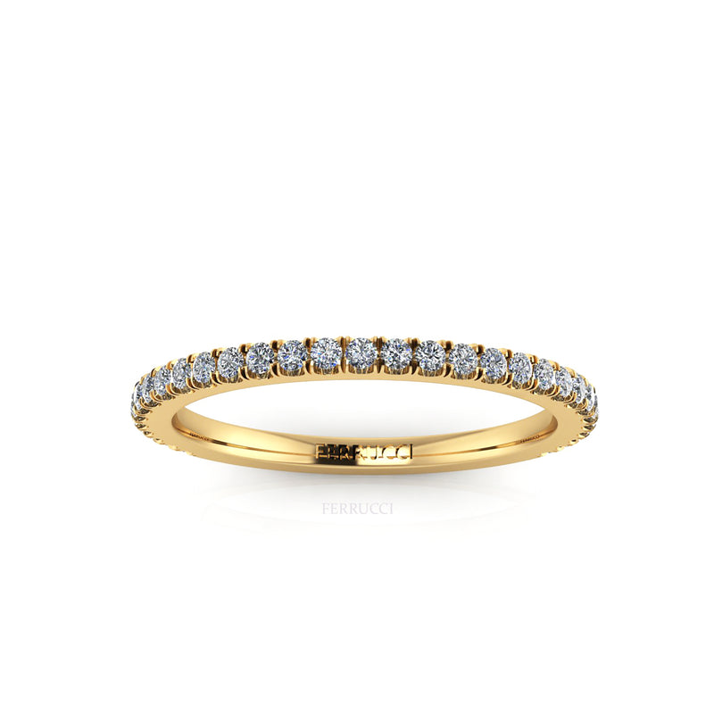18 Karat Thin Yellow Gold Diamonds Pavé Stackable Band Ring