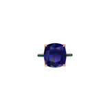 GIA Certified 9.23 carat Cushion Cut Tanzanite Emeralds Lotus Flower 18 Karat Rose Gold Ring