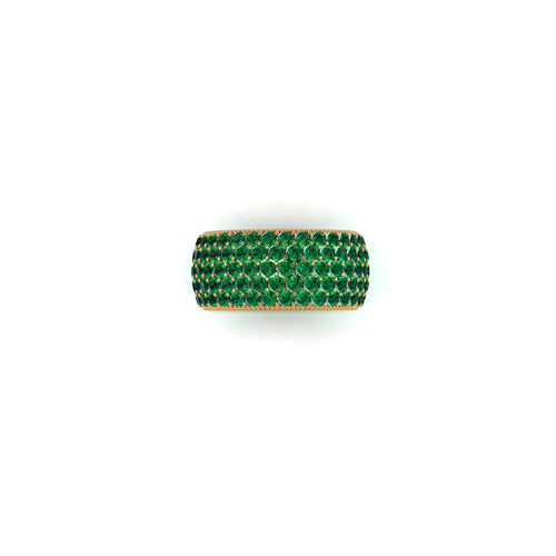 4.70 Carat Deep Green Emerald Wide Eternity Band 18 Karat Yellow Gold