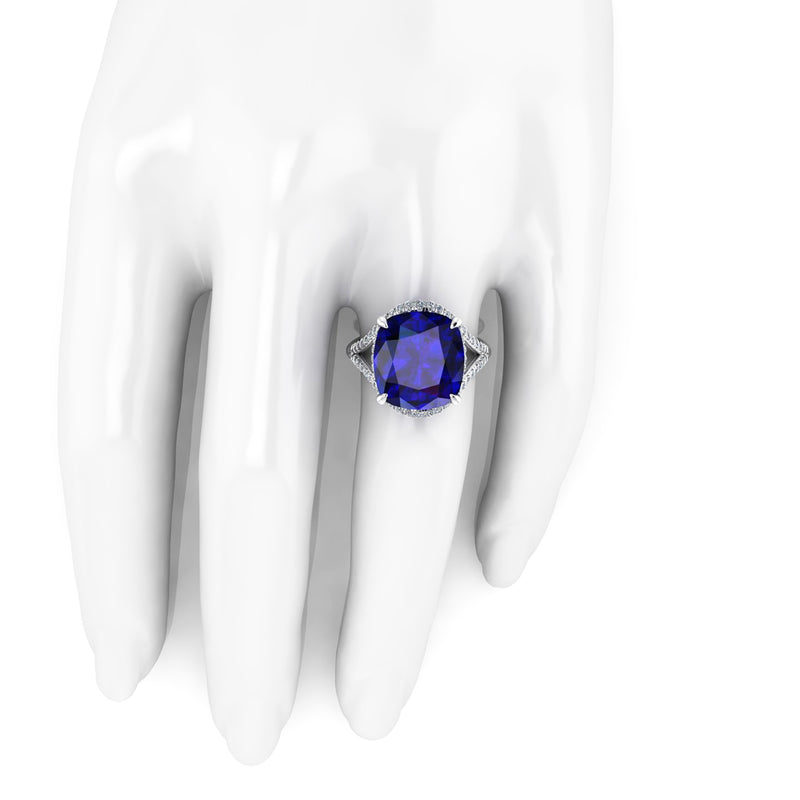 GIA Certified 9.62 Carat Cushion Tanzanite Diamonds Platinum 950 Cocktail Ring - FERRUCCI & CO. Jewelry