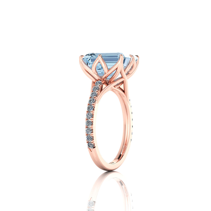 3.85 Carat Emerald Aquamarine Diamonds Pave' 18k Pink gold Ring - FERRUCCI & CO. Jewelry