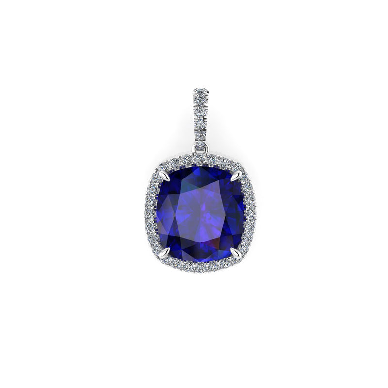 GIA Certified 9.23 Carat Tanzanite Pendant Necklace Diamond Halo Platinum 950